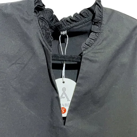 New Black Ruffle V-Neck Puff Sleeve Top Small - Picture 5 of 9